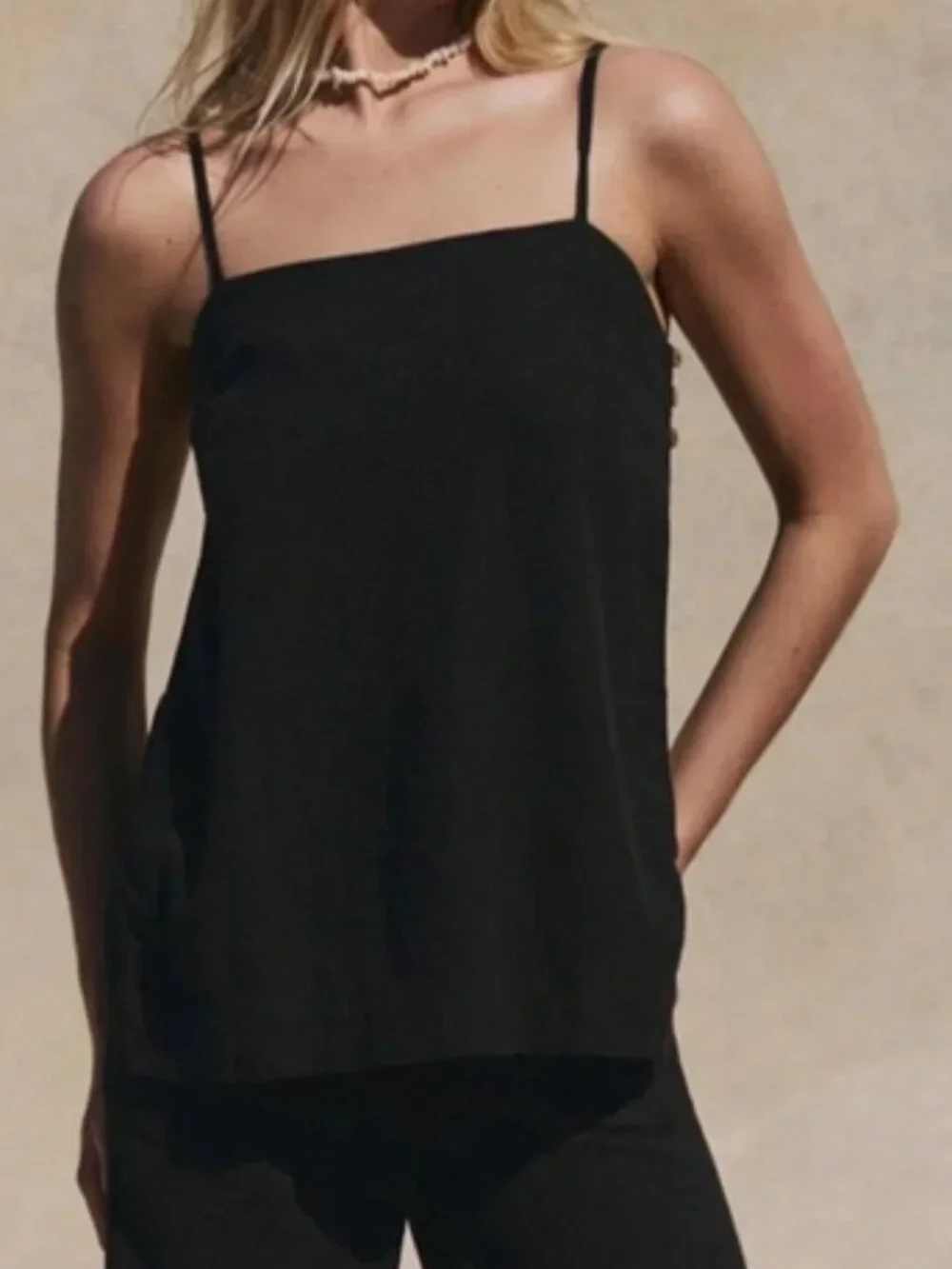 Free People Sightseer Linen Black Endless Summer Sleeveless Top M